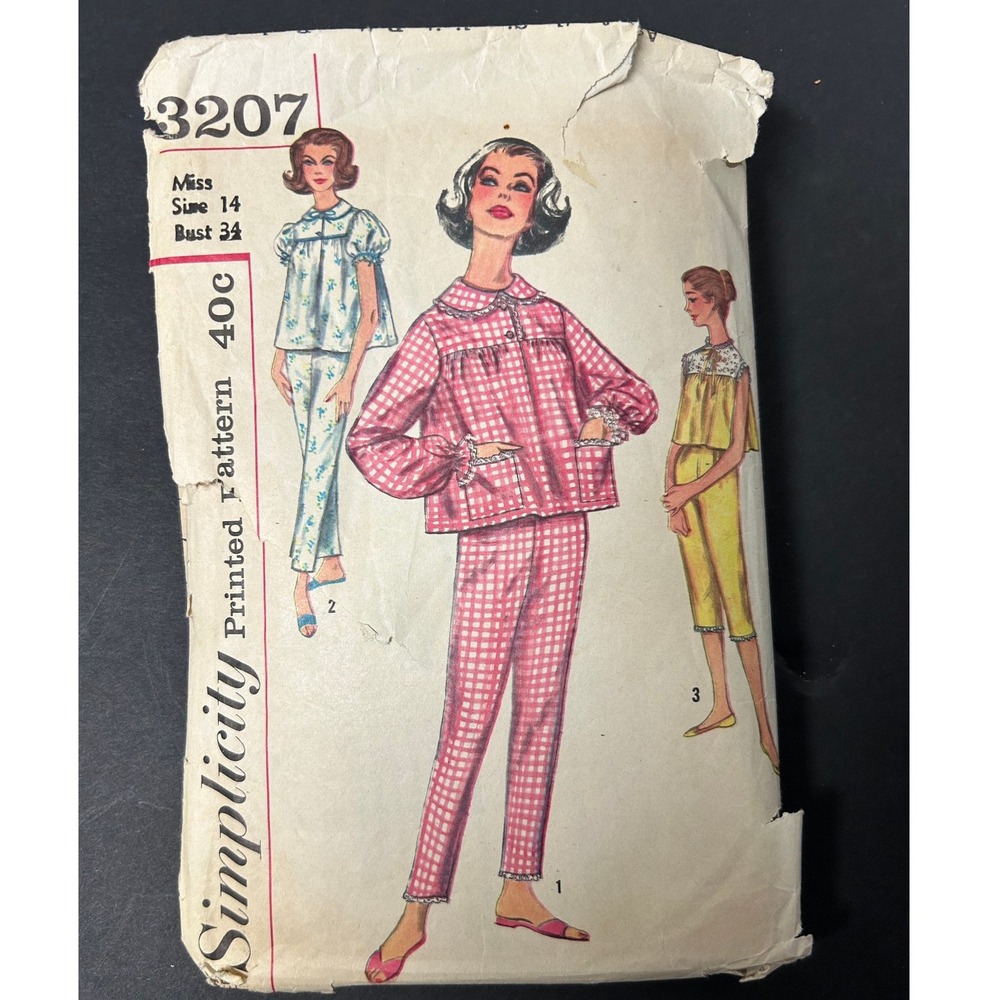 Vintage 50s Simplicity 3207 Pajamas Sewing Pattern Misses Size 14 Bust 34